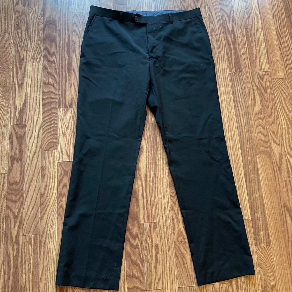 Tommy Hilfiger Regular Fit Black Twill Wool Pant, 38x32